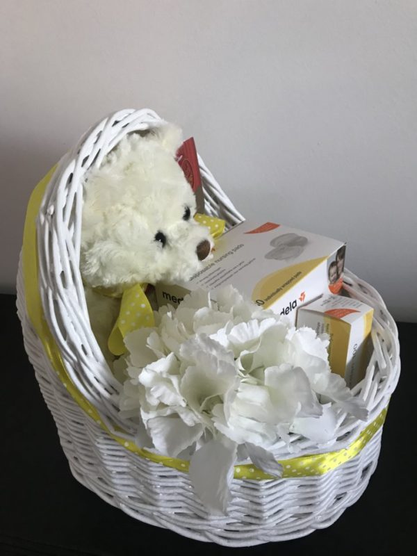 Breastfeeding mummy gift basket white yellow