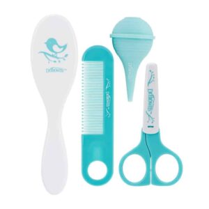 Baby care set with hair brush comb with scissors and nasal aspirator, light turquoise, DrBrown's