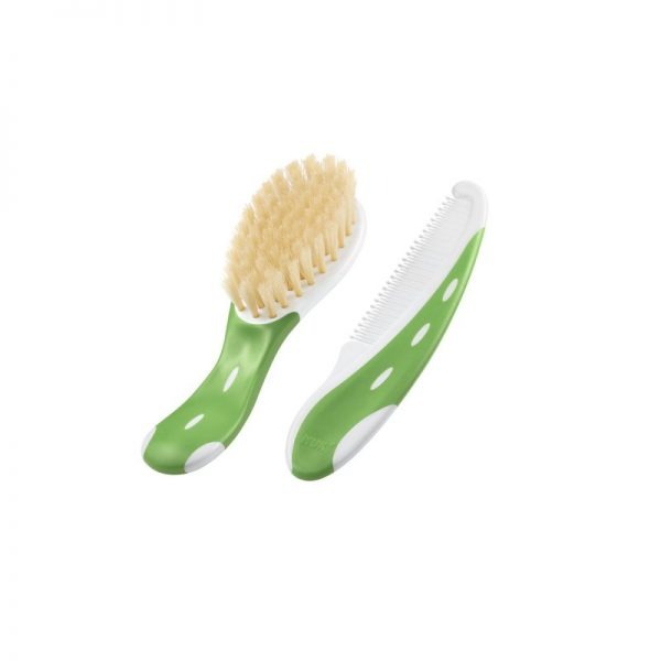 Hair brush with natural bristles and green comb NUK