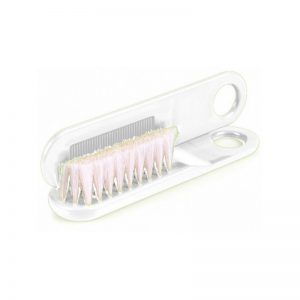 Baby hair brush with natural bristles and comb white color round end Canpol