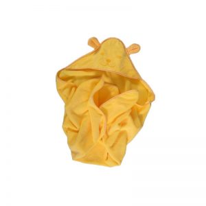 Baby hooded towel, yellow, with teddy bear embroidery, 90x90cm