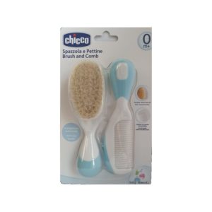 Chicco baby brush with natural bristles and blue comb