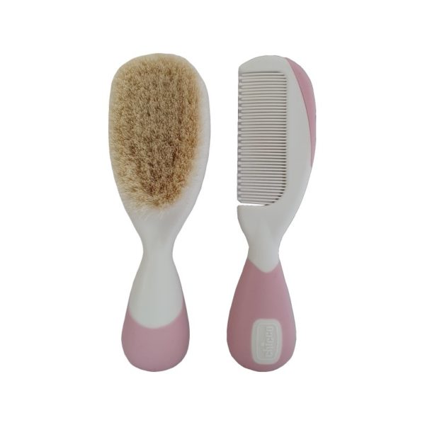 Chicco hair brush with natural bristles and pink comb