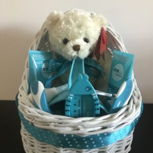 Gift basket for newborns with turquoise blue