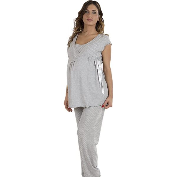 Maternity and nursing pajamas with short sleeves, grey melanj, Premamy