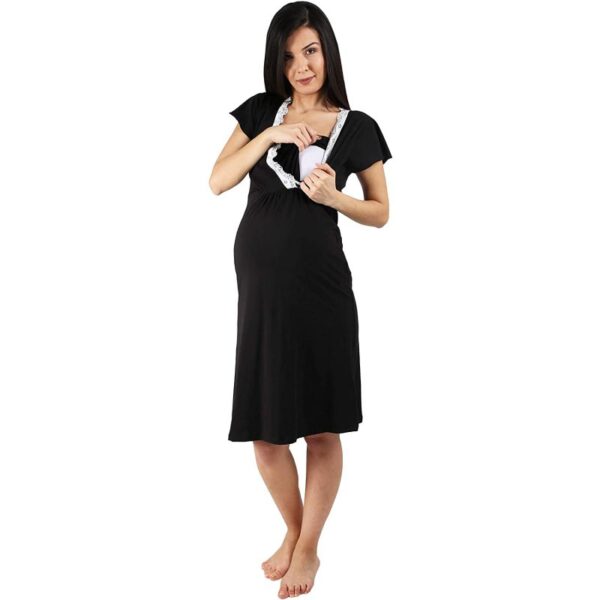 Nursing nightgown, short sleeve, black