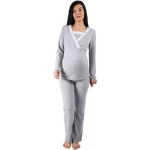 Pijama gravide pentru sarcina si alaptare (maternitate) din bumbac, cu maneca lunga, de culoare gri, M.M.C. 0,00 lei