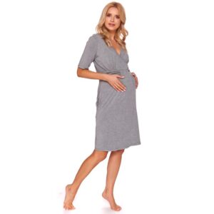 Maternity nightgown for pregnancy and breastfeeding short sleeve bamboo dark grey melanin