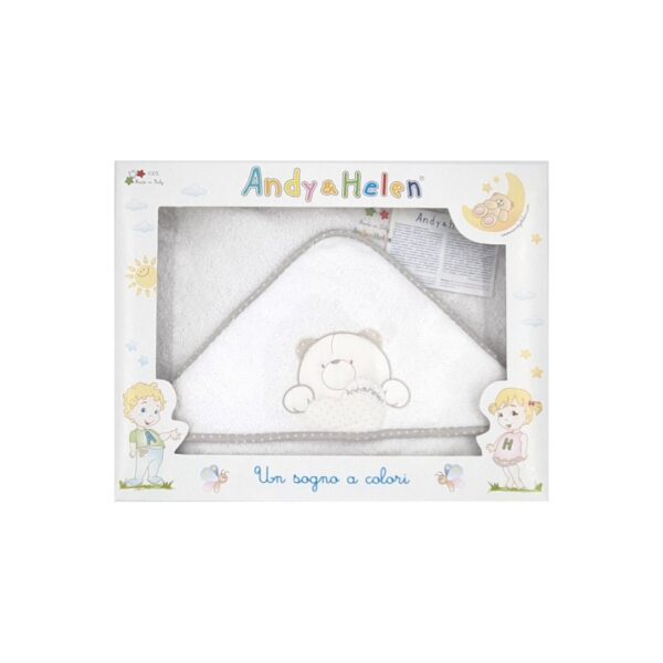 White hooded towel with teddy bear embroidery 75x75cm Andy&Helen
