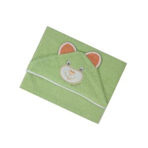 Raw green hooded towel with teddy bear embroidery 75x75cm Andy&Helen