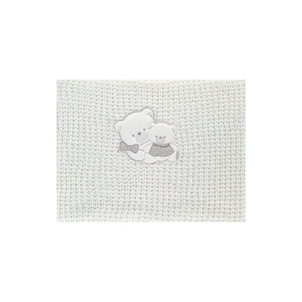 Baby thick blanket, knitted, wool, white color, embroidery teddy bear 75x90cm Andy&Helen