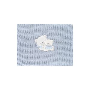 Newborn blanket blue color embroidery teddy bear 75x90cm Andy&Helen
