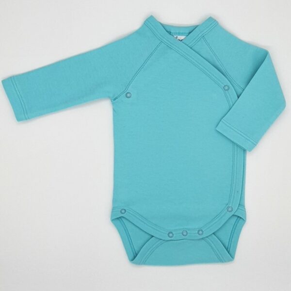 Baby bodysuits Baby bodysuit with side staples for newborn babies long sleeve cotton turquoise blue color