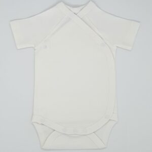 Newborn baby bodysuit with side staples short sleeve cotton white color