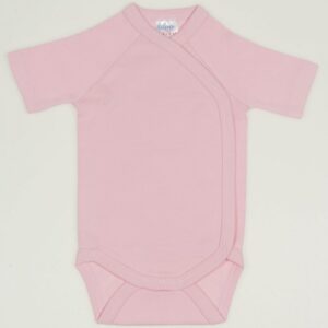 Newborn baby bodysuit with side staples short sleeve cotton pink color