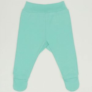 Baby or newborn turquoise green cotton pants with booties
