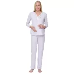 Pijama gravide pentru sarcina si alaptare din bumbac, cu maneca lunga, de culoare lila deschis