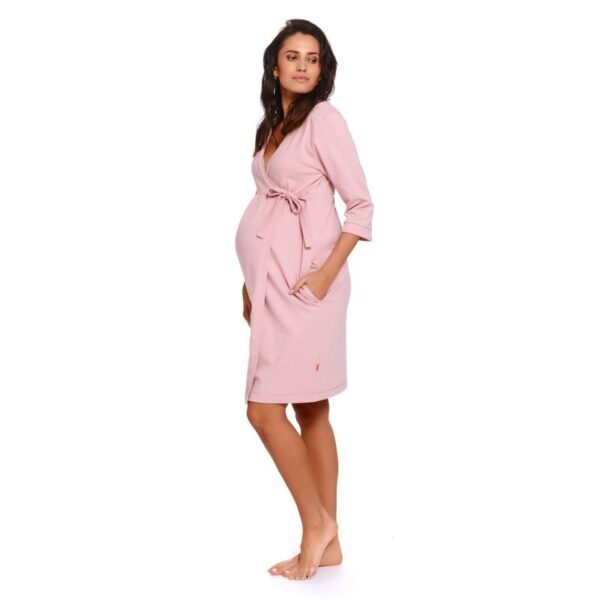 Halat gravide pentru sarcina si alaptare din bumbac, cu maneca lunga, de culoare roz, Doctor Nap