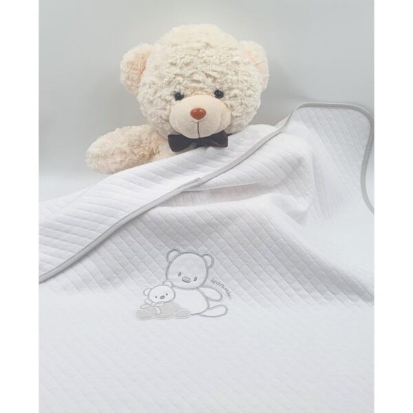 Newborn blanket, cotton, with diamonds, white, with teddy bear embroidery, 70x80cm, Andy&Helen