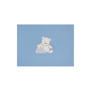 Paturica pentru bebelusi, din bumbac, cu romburi, de culoare bleu, cu broderie ursulet, 70x80cm, Andy&Helen