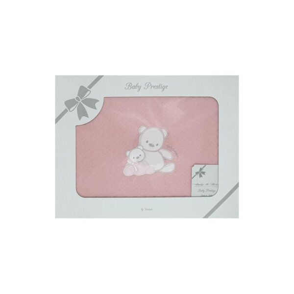 Baby blanket, cotton, with diamonds, pink, with teddy bear embroidery, 70x80cm, Andy&Helen