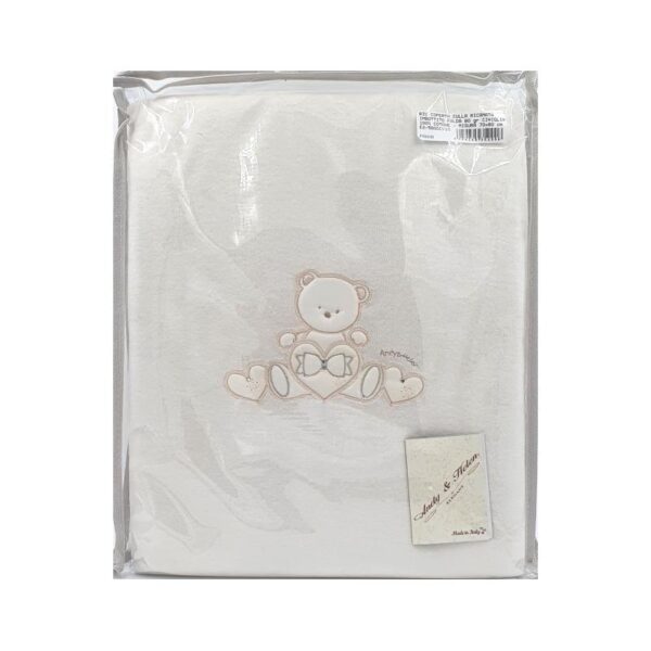 Ivory white plush baby blanket with teddy bear embroidery 70x80cm Andy&Helen