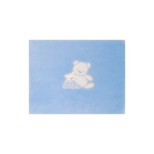 Blue baby blanket with teddy bear embroidery and white border, 70x80cm, Andy&Helen