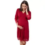 Maternity, pregnancy and breastfeeding gown, cotton and lace, burgundy red - FMHML_BORDEAUX +20,00 lei
