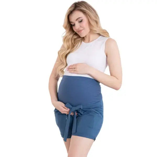 Denim blue cotton maternity shorts
