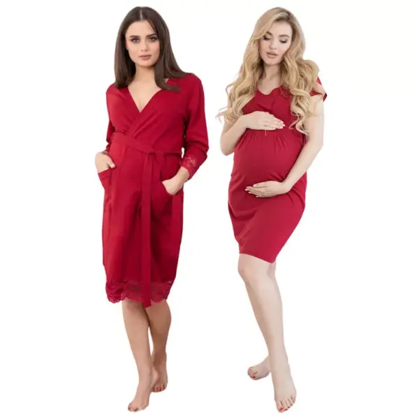 Nursing shirt set with burgundy red gown