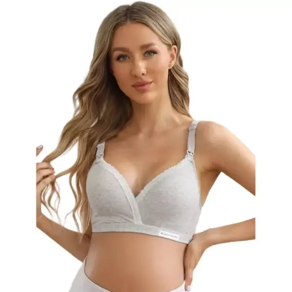 Nursing bra, light grey with white lace