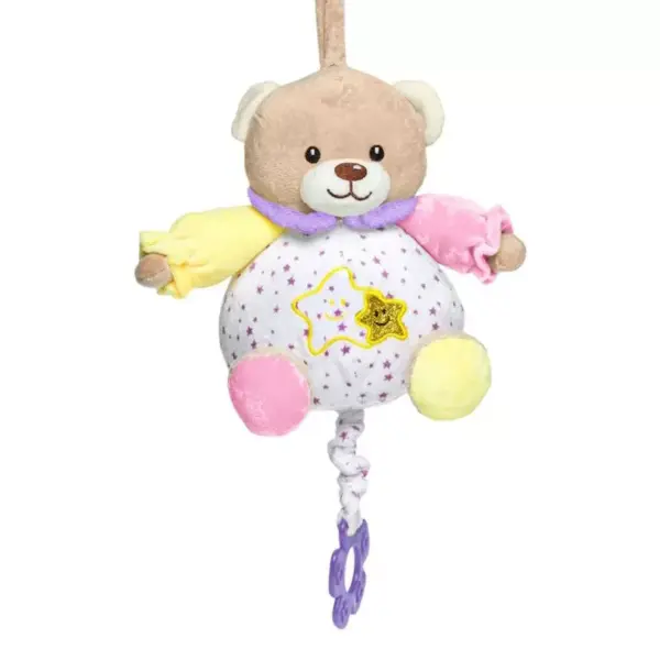 Jucarie muzicala bebe, ursulet din plus multicolor, pentru patut, carucior sau scoica, 20 cm
