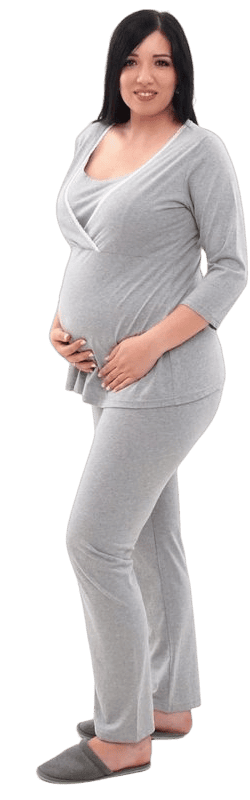 Pijama alaptare bumbac pentru gravide cu maneca lunga de culoare gri RD