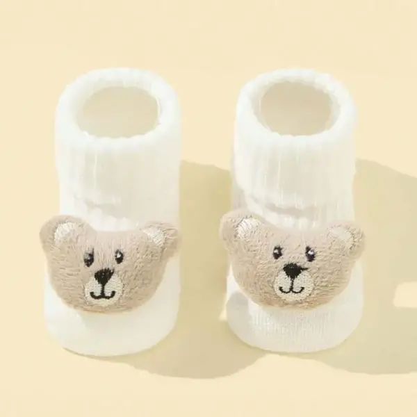 Baby socks with teddy bear attached, cotton, milk white colour