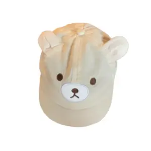 Baby hat with embroidery and bear ears, cotton, cream (vanilla) colour